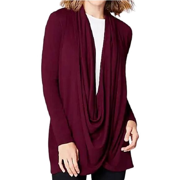 J. JILL PureJill M Twist Open Front Cardigan Wrap Top Burgundy Wine Red - Picture 1 of 11